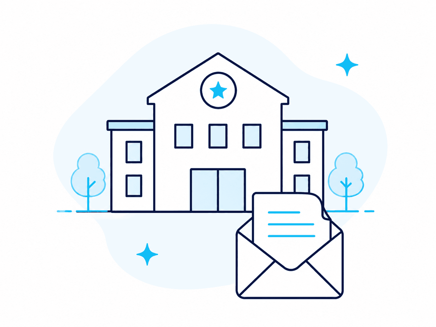 A local activity building with an invitation envelope